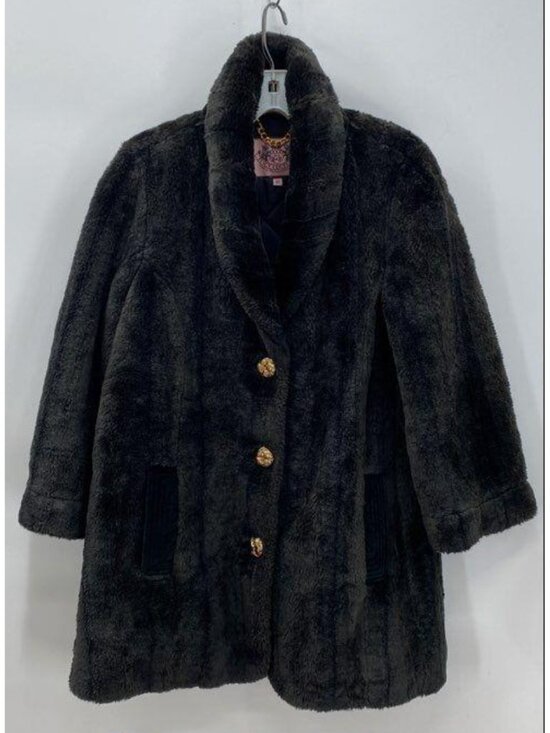 Juicy Couture Jackets & Blazers - VTG Juicy Couture Archival Pink Tag Heavy Faux Fur Shawl Collar Coat M Black